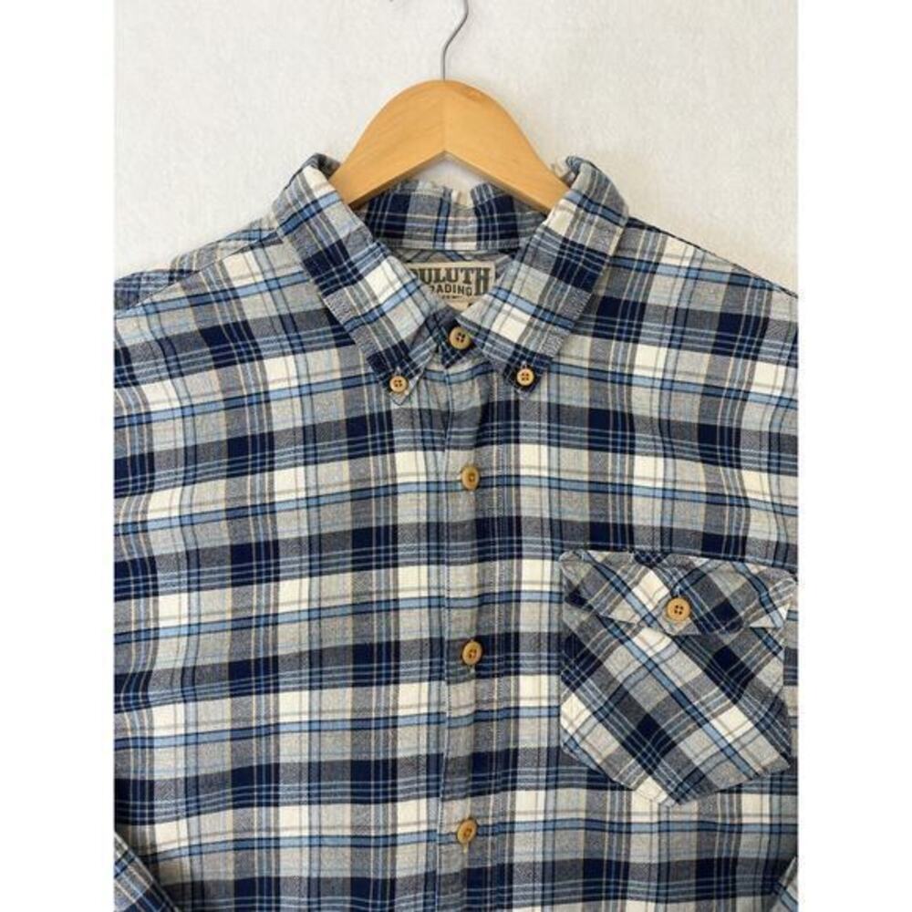 Duluth Trading Co Iron Mountain Plaid Oxford Shirt XL Blue Swingin‎